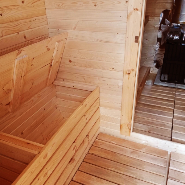 Sauna Quadro 4m z Daszkiem i Powiększoną Przebieralnią i Łaźnią